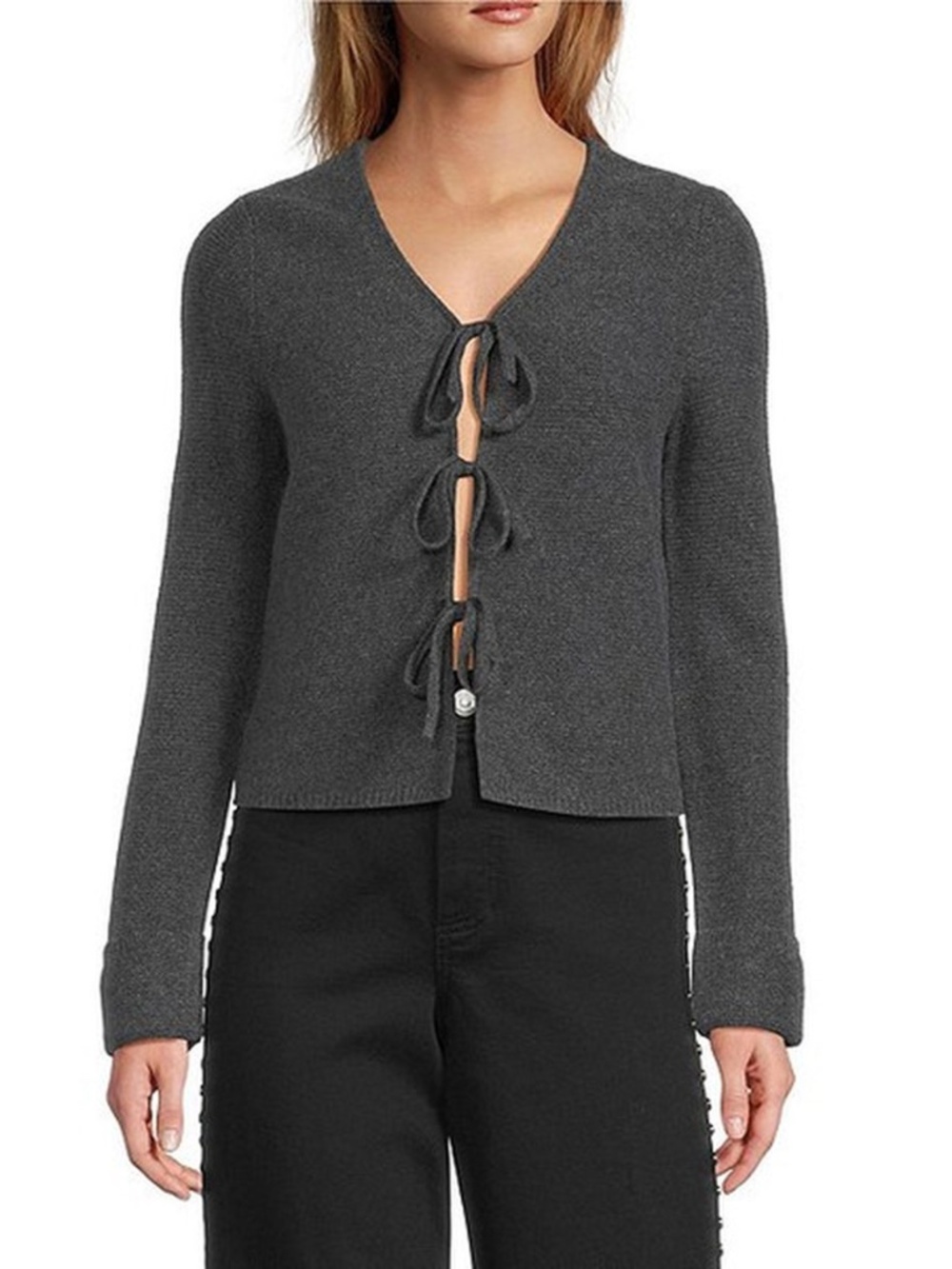 100% Cashmere Antonio Melani Lydia Gray Cardigan Tie Front Sweater New M